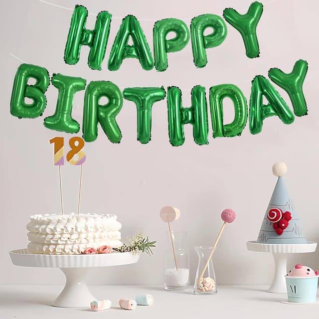 Thumbnail 5 de TONIFUL Green Mylar "Happy Birthday" Banner 16" 🎈