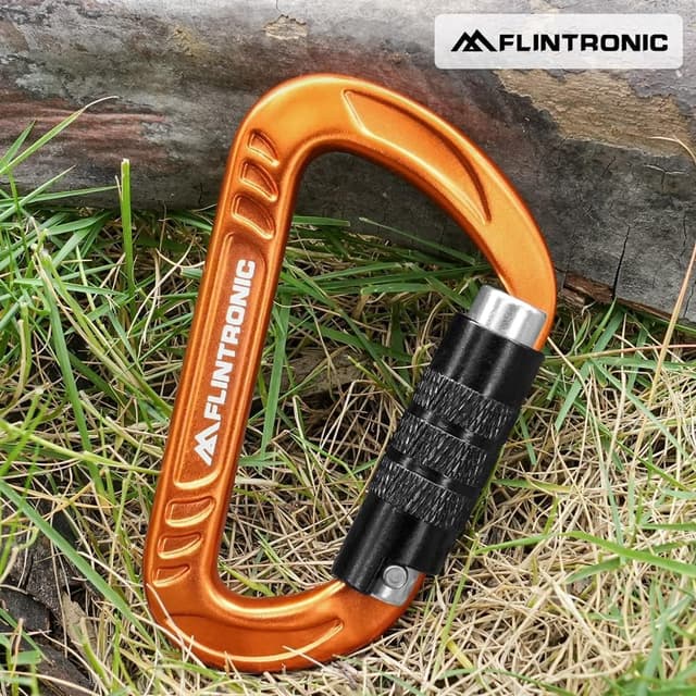 Detalle de Flintronic Mousqueton à verrouillage en alliage d’aluminium (forme D) pour hamac, camping, randonnée, ski et vélo