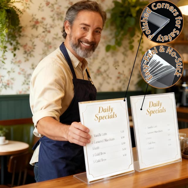 Detalle de Toowood A4 Acrylic Sign Holder (2-Pack) L-Shaped Clear Slant Display Stand