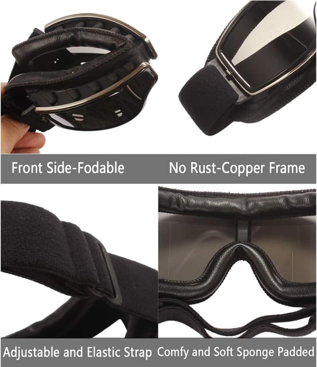 Detalle de Ashilun Retro pilot goggles for moto riding