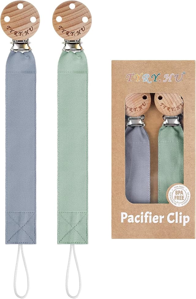 Detalle de TYRY.HU 2-Pack Soft Fabric Dummy Clip with Ribbon Strap (Handmade Pacifier Holder Set)