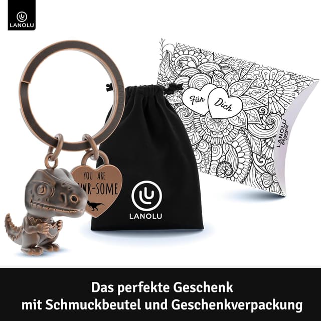 Detalle 2 de LANOLU Schlüsselanhänger „Dinosaurier Mini-Rex“ als Glücksbringer für Paare und beste Freunde