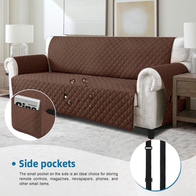 Detalle de Jaotto Copridivano Trapuntato Impermeabile per Divano 3 Posti con Braccioli Marrone