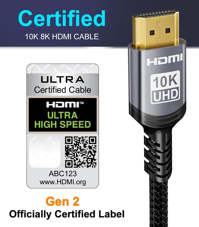 Detalle de Sniokco HDMI 2.1 Cable 1m (48Gbps) — 8K 60Hz, 4K 120Hz, eARC, Dynamic HDR (HDMI 2.1 Certified)