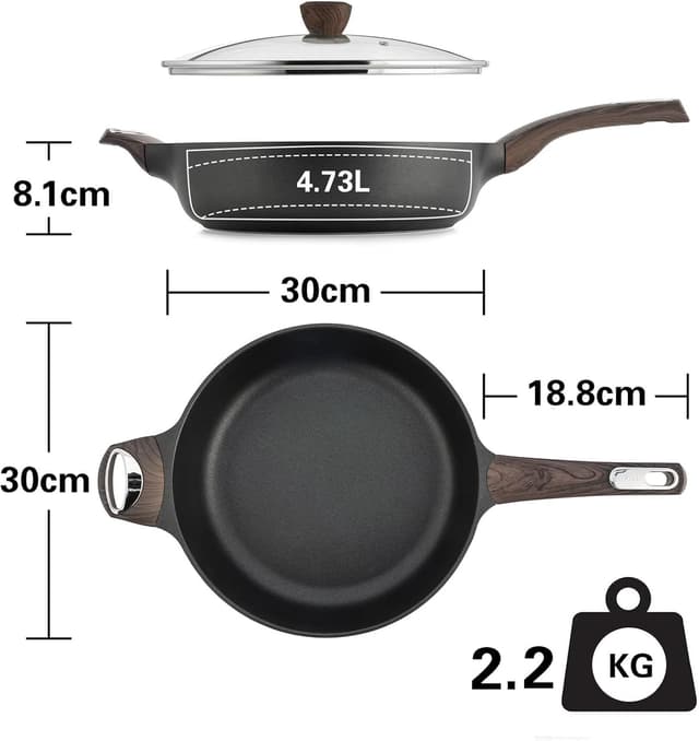 Detalle de SENSARTE 30 cm Bratpfanne mit Deckel (4,7 l) – ILAG Antihaft-Sautepfanne, Induktion geeignet