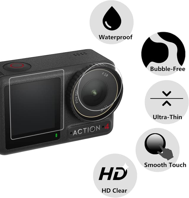 Detalle 2 de Bigqin 3+3+3 Pack Screen & Lens Protector for DJI Osmo Action 4 (HD Clear Tempered Glass)