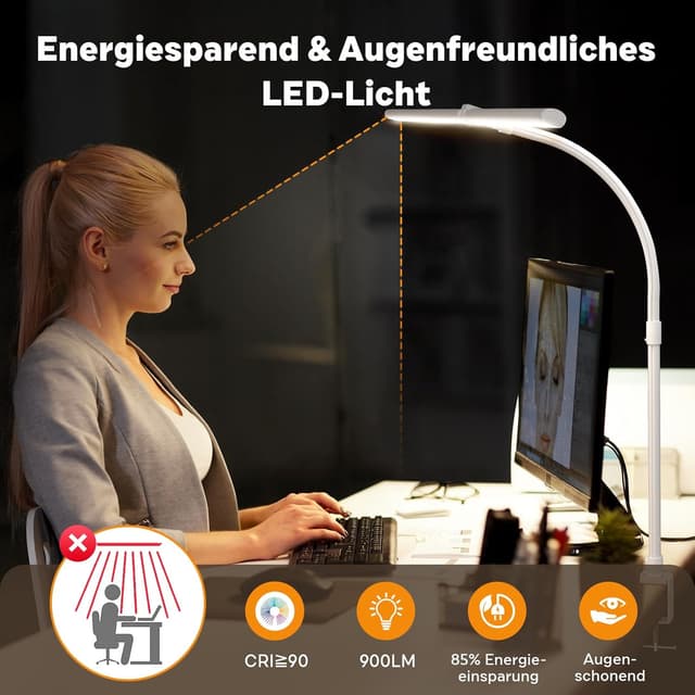 Thumbnail 4 de APMIEK Doppelkopf Schreibtischlampe 24W