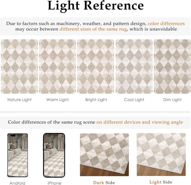 Detalle 2 de PureCozy tappeto salotto 200x300 cm beige lavabile in lavatrice antiscivolo con motivo rombi