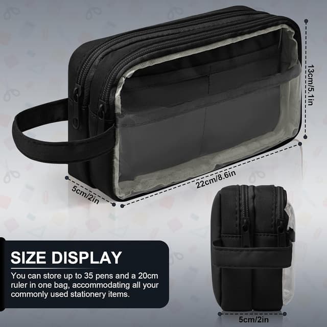 Detalle 2 de TIECHI Large Pencil Case for Girls & Boys (Black) – big, compartment organiser with wide opening