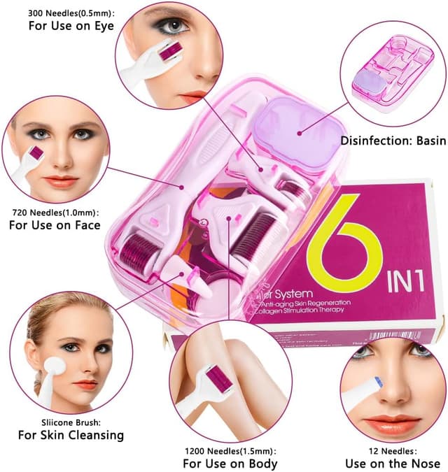 Detalle de LOPHE Derma Roller 0,5 mm – Dermaroller visage à micro-aiguilles pour anti-rides, anti-âge et marques