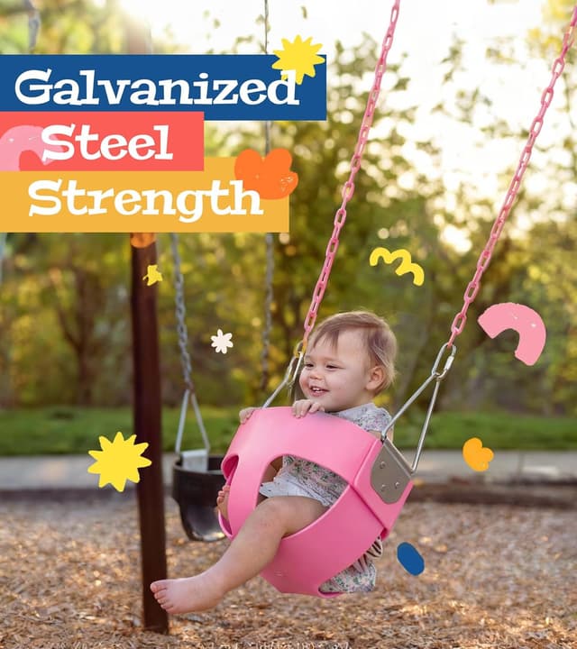 Detalle de High Back Full Bucket Toddler Swing (Pink) with Coated Chains & Locking Buckles