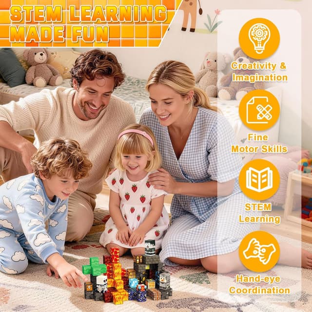 Detalle 2 de CraftyNest magnetische Bausteine (100-teilig) mit Geschichtenbuch „Lava“ – Magnetspielzeug für Kinder ab 3 Jahren