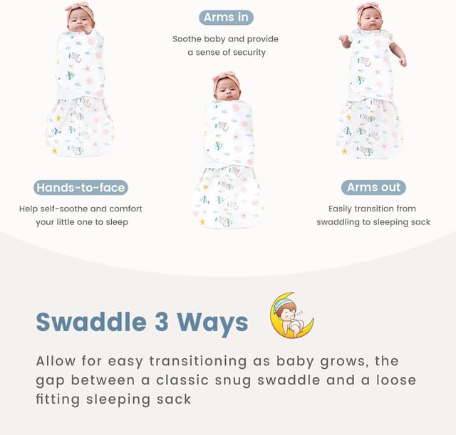 Detalle de ZIGJOY Newborn Sleeping Bag 1.0 TOG 2 Pack Swaddle Wrap (100% Cotton) – Ocean & Pink