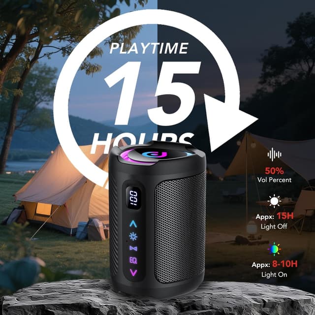 Detalle 2 de aowoka Bluetooth-Lautsprecher mit Licht, Bluetooth 5.4 & IPX7 – tragbare Musikbox für Outdoor, Party & Sport