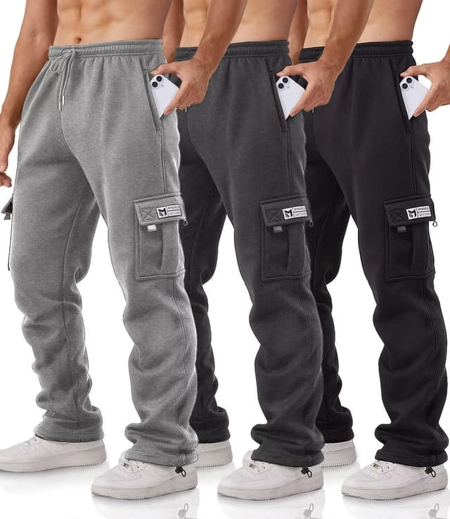 Detalle de Minorlee Cargo Pants for Men (3-Pack) Relaxed Fit Fleece Joggers with Pockets