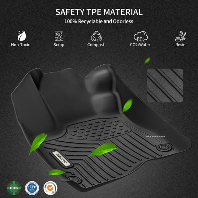 Thumbnail 6 de OEDRO TPE Floor Mats for Toyota Tacoma Double Cab (2005-2015) — All-Weather Custom Fit, Front & Rear 3-Piece Set, Black