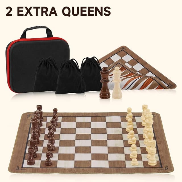 Detalle de 3-in-1 Travel Chess Set (Foldable 15.7 inch board) with Backgammon & Checkers Mousepad Mat and Storage Bag