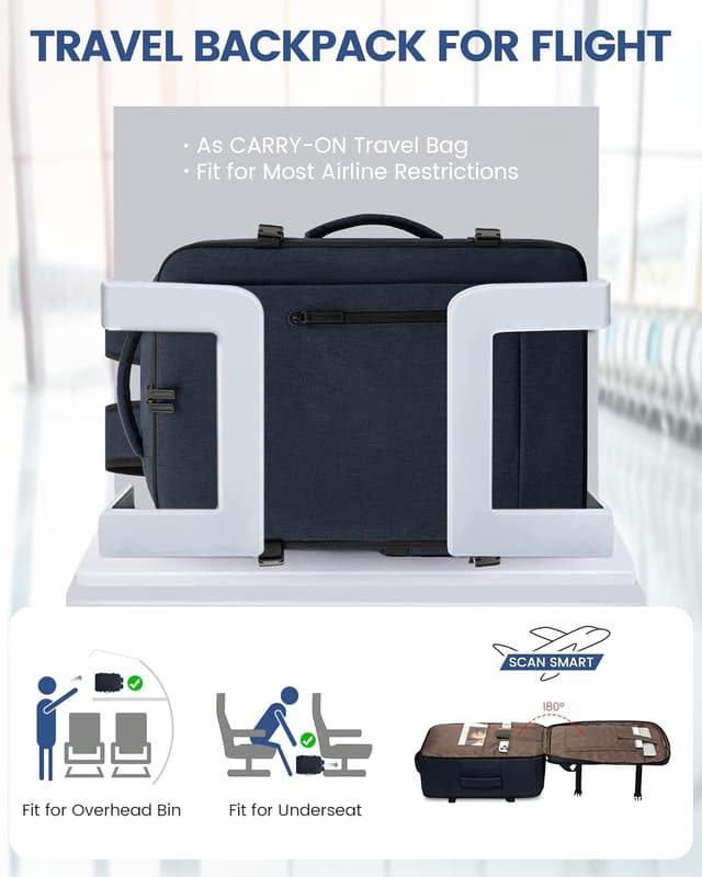 Detalle de LOVEVOOK 45L Reiserucksack Handgepäck (55 x 37 x 22 cm) mit 18-Zoll-Laptopfach, dunkelblau