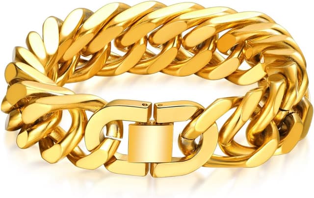 Detalle de Bandmax Herren-Armband aus Edelstahl Panzerkette 17 mm, 23 cm – mit Faltverschluss