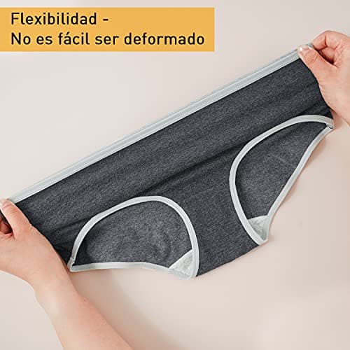 Thumbnail 5 de INNERSY Bragas Mujer Algodón Elástico Culotte Cintura Media Ropa Interior Cómodas y Suaves Pack de 6 (2XL-EU 46, Oscuro con Cinturilla En Contraste)