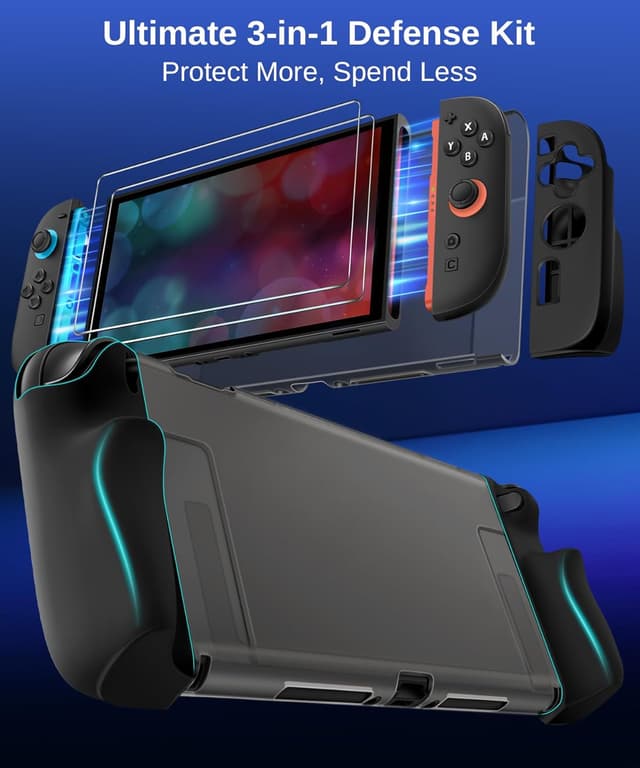 Detalle 2 de iVoler 5-in-1 Schutz-Set für Nintendo Switch 2 (dünne, dockbare Hülle) inkl. abnehmbarer Silikon-Griffe & Displayschutz