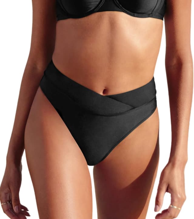 Detalle de CUPSHE Donna bikini nero a vita alta con taglio alto sfacciato
