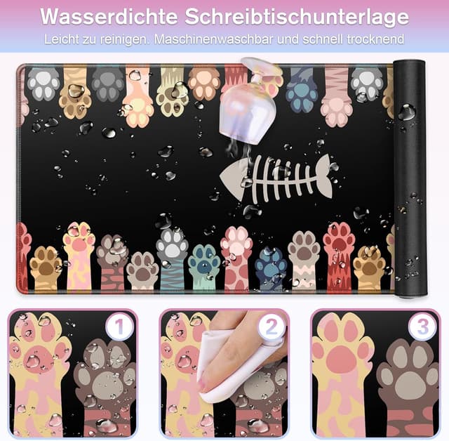 Detalle de XXL-Mauspad (900 x 400 mm) mit wasserdichter Beschichtung & Anti-Rutsch-Gummibasis – Schreibtischunterlage fürs Gaming