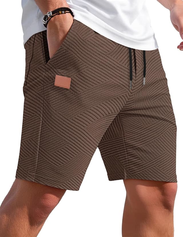 Detalle 2 de TARAINYA Textur kurze Herren-Shorts mit Taschen, Kordelzug und Stretch