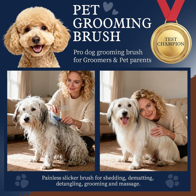 Detalle de Y.C-Toget Slicker Hundebürste mit schützenden Kugelspitzen – beruhigende Massage für langhaarige Hunde & Katzen