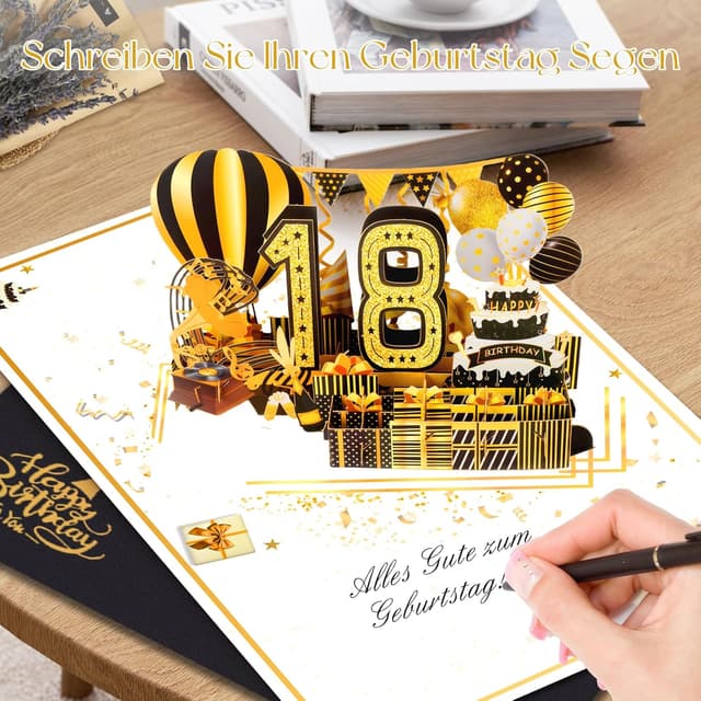Detalle de OLOSONG Geburtstagskarte zum 18. Geburtstag als 3D Pop-Up Karte mit Umschlag