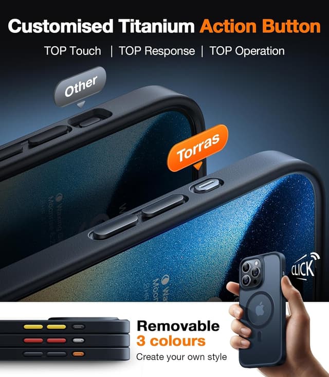 Detalle de TORRAS Guardian-Mag iPhone 15 Pro Max Case with MagSafe (Matte Black)