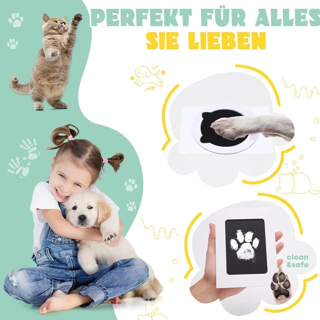 Detalle de Taricor Baby Fussabdruck Set mit Fotorahmen-Karten (Hund & Katze) – 2er Set im Katzenformat