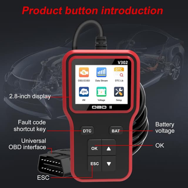 Thumbnail 6 de OBD2 Car Fault Code Reader (Wired) V302 for 1996+ OBD-II Vehicles — Live Data, Freeze Frame & EVAP Test