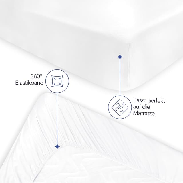Detalle de Dreamzie Spannbettlaken 200 x 200 cm (bis 33 cm Matratzenhöhe) – 100% Polyester-Mikrofaser, weiß