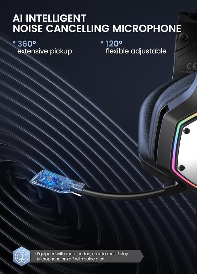 Detalle de EKSA Wireless Gaming Headset für PS4/PS5/PC – 2,4G-USB, 7.1, ENC-Mikrofon und bis zu 36 Stunden Laufzeit