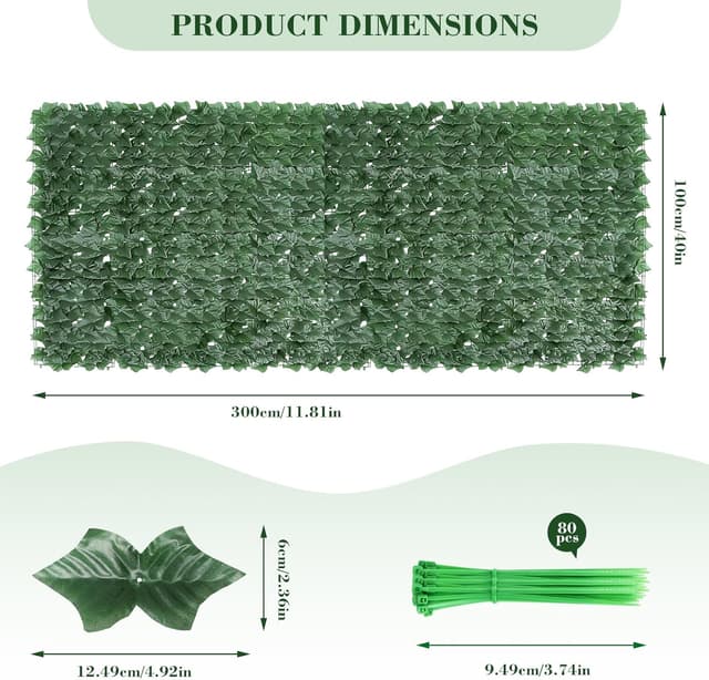 Detalle de Künstlicher Efeu Sichtschutzzaun 1 m x 3 m, erweiterbar – UV-geschützt, 2 Stück für Garten & Balkon