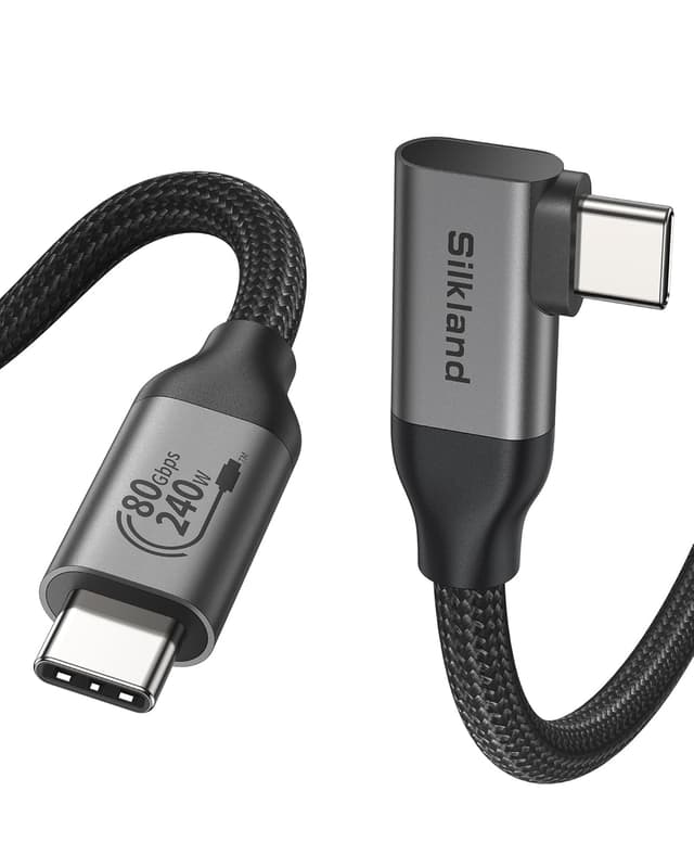 Detalle de Silkland USB4 V2.0 Kabel (90 Grad) 80 Gbps für Thunderbolt 5/4/3, 2 m – mit Bandwidth Boost, 240 W PD3.1