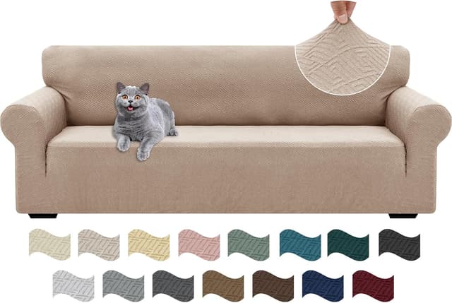 Detalle de Ystyle housse de canapé extensible universelle 4 places avec accoudoirs (kaki)