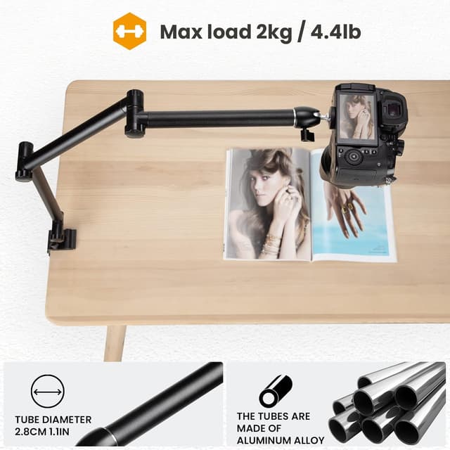 Detalle de TARION TKB01 supporto da scrivania per treppiede con luce ad anello e braccio articolato 360°