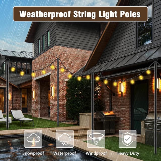 Detalle de AILBTON 10Ft String Light Poles (4-Pack) for Outdoor Fence & Deck Hanging Lights