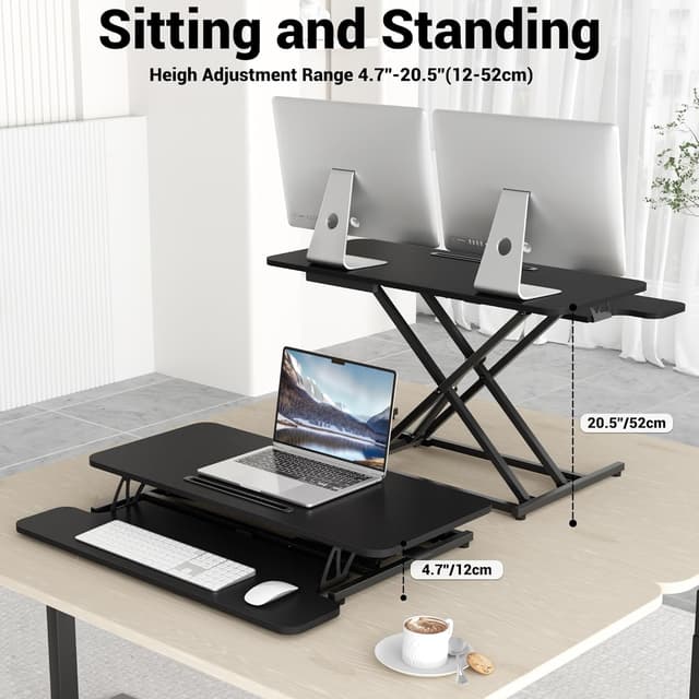Detalle 2 de ERGOMAKER Standing Desk Converter (36"/91cm wide) sit-stand desk riser for dual monitors