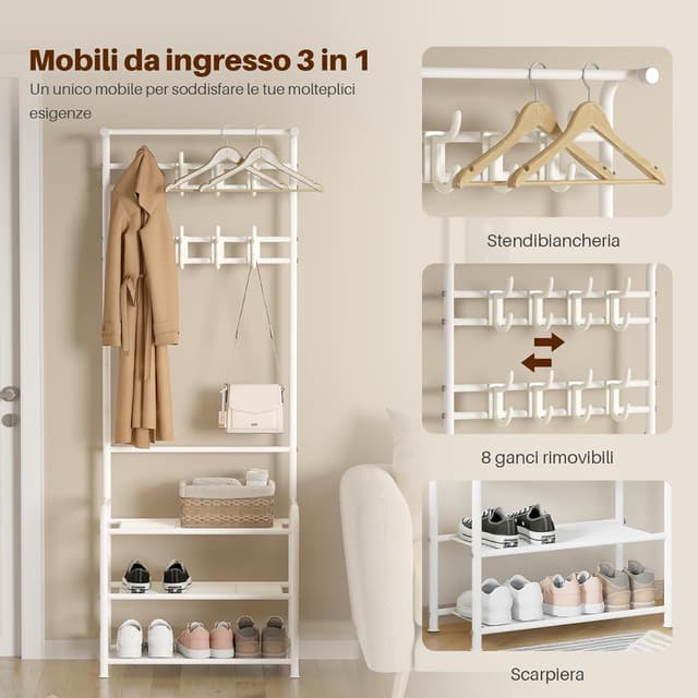 Detalle de Innotic Appendiabiti con scarpiera e 3 livelli d’appoggio (16 ganci rimovibili) bianco