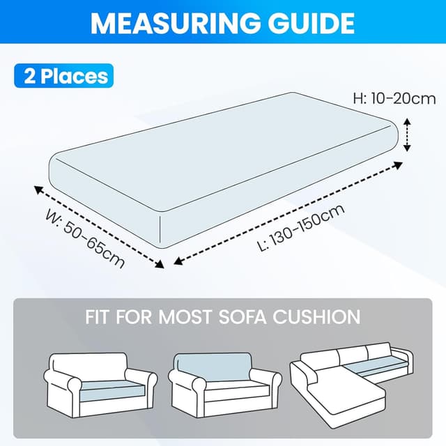 Detalle de CYCMACO copricuscini e copriseduta elasticizzati per divano (2 posti) blu pavone, antiscivolo e lavabili
