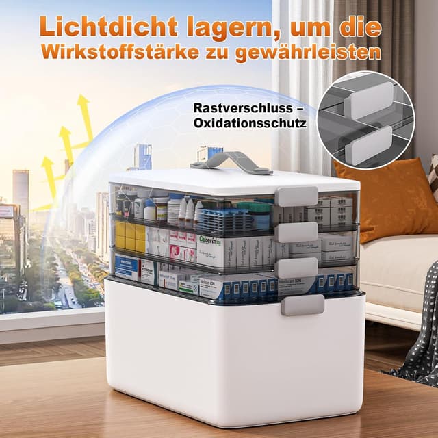 Detalle de MOPUP vierlagige Medikamentenaufbewahrungsbox mit Tragegriff (37×23×32 cm)