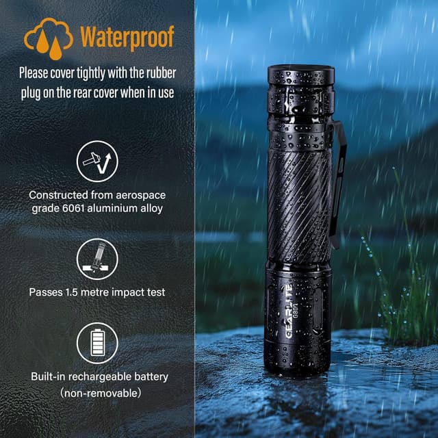 Detalle 2 de GEARLITE G800 LED-Taschenlampe (aufladbar) mit Zoom, 3 Modi und IP65