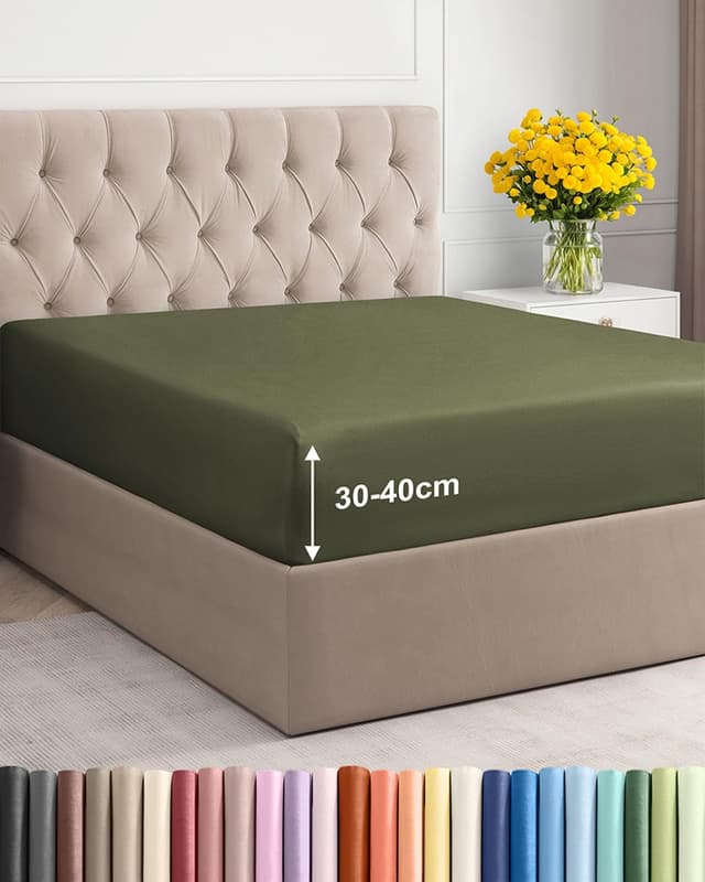 Detalle de CGK Unlimited Drap housse 180x200 cm bonnet 40 cm extra profond en microfibre vert sauge