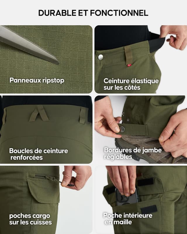 Detalle de Pantalon de marche déperlant Danish Endurance pour homme – softshell extensible pour randonnée et usage quotidien