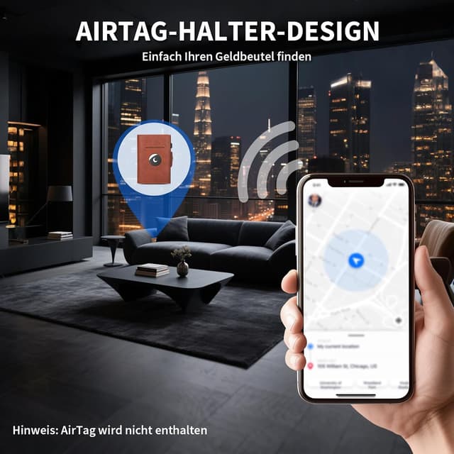 Detalle 2 de BAIGIO Airtag Geldbörse Herren – Smart Wallet mit Münzfach, RFID-Schutz und Pop-up Kartenetui (braun)