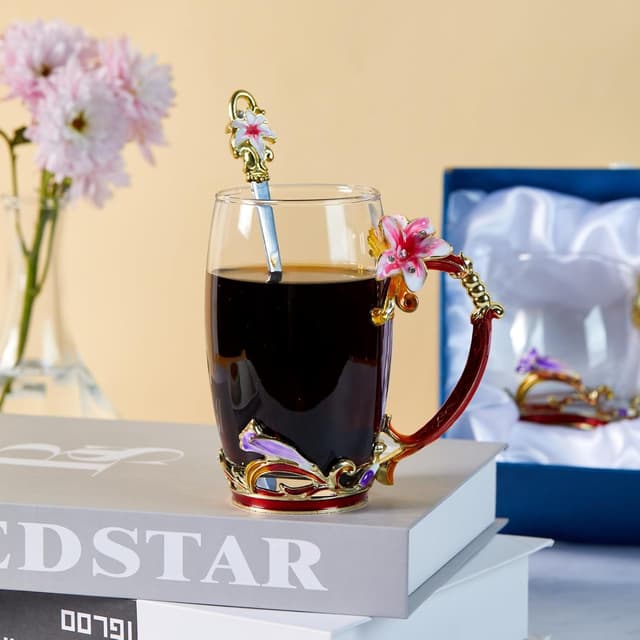 Thumbnail 6 de DUMVOIN Lily Flower Enamel Tea Cup with Spoon