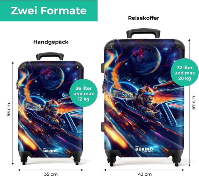 Detalle de NoBoringSuitcases.com Kinder-Reisekoffer mit Roller 67 x 43 x 25 cm (72 l), Hartschale-ABS
